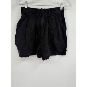 Free People SZ 0 Calla Trouser Shorts Linen Blend Pockets Zip-Fly Black Wash New